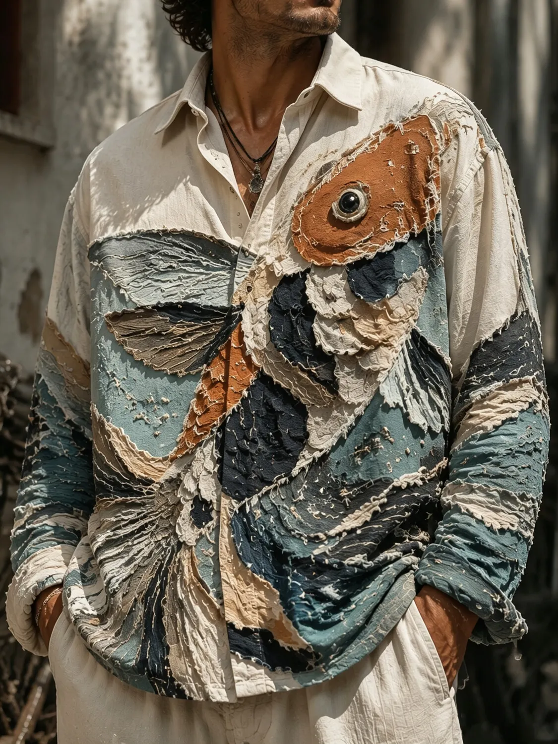 Men's 3D Koi Fish Art Print Long Sleeve Shirt