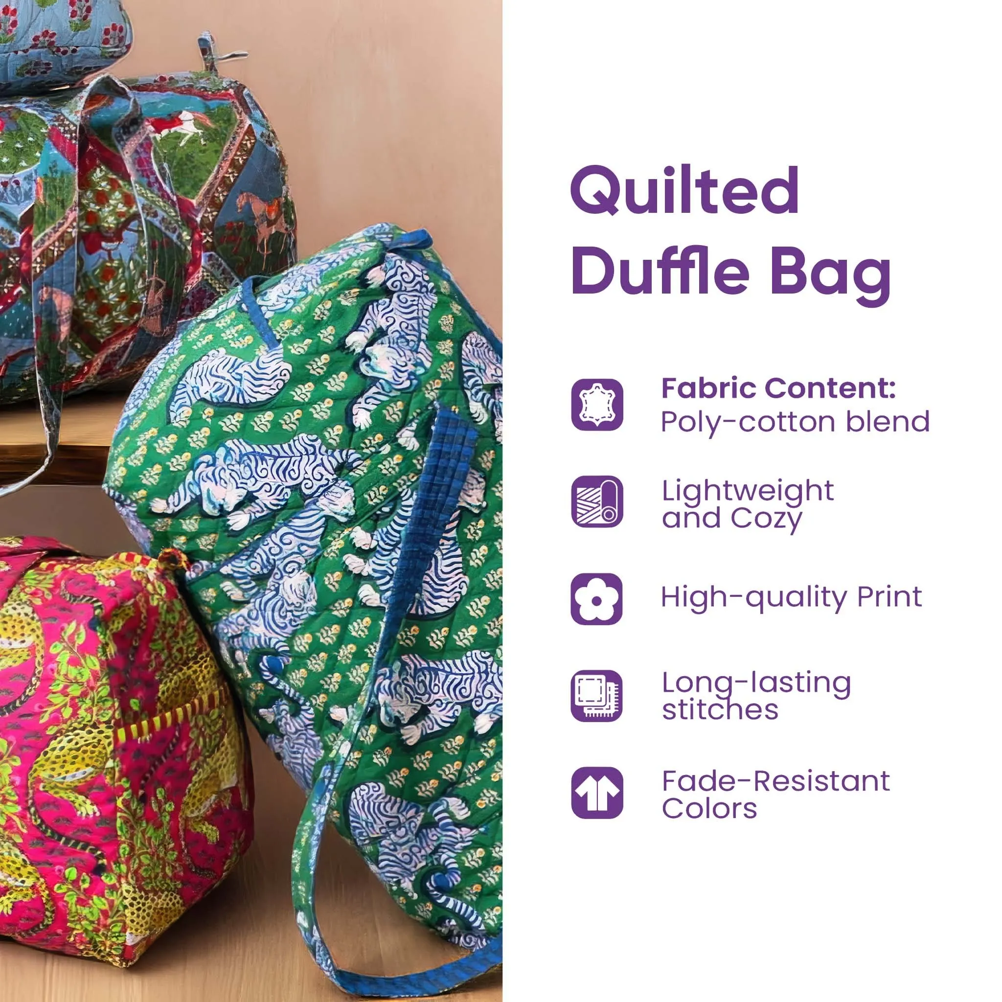Hippie Rainbow Flower And Mushroom Quilted Duffle Bag