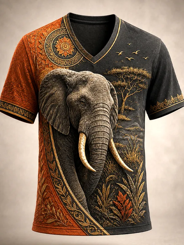 Men's Elephant In Nature Art Print T-Shirt