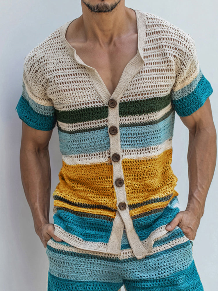 Resort Style Stripe Knit Casual Set