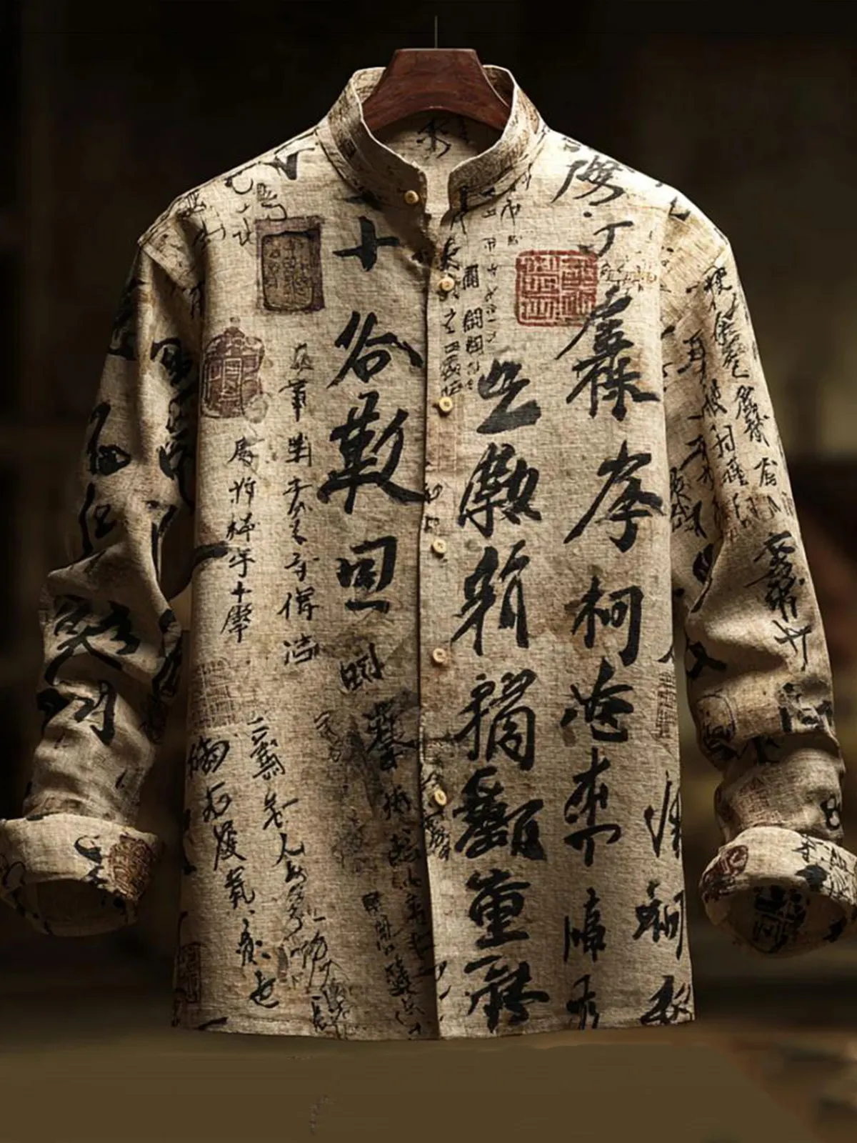 Men's Japanese Calligraphy Art Print Long Sleeve Shirt