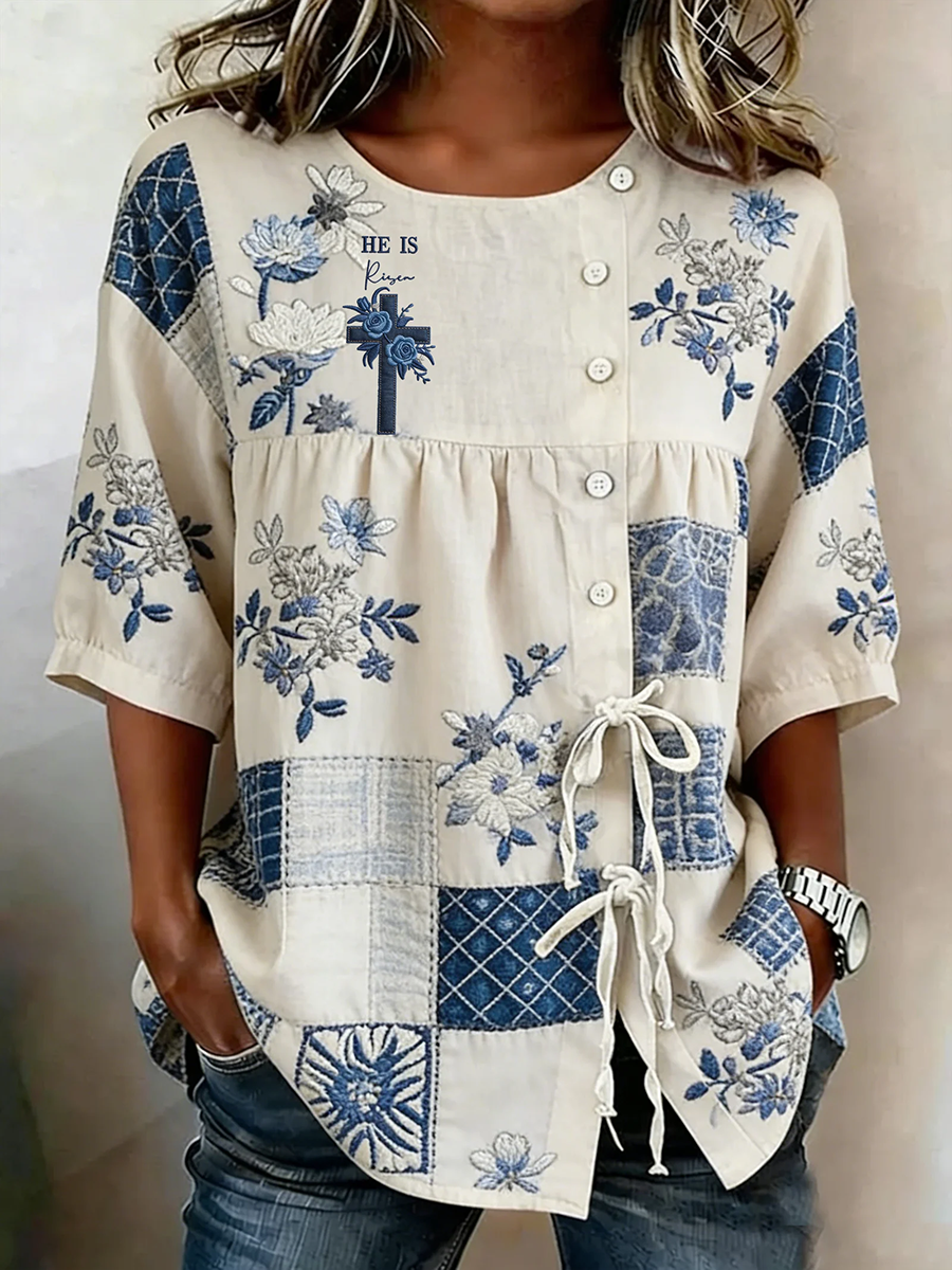 Ladies' Casual Floral Patchwork Cardigan