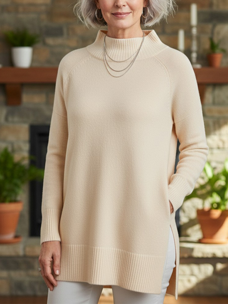New Arrivals🔥 Women's Soft Mock Neck Tunic Sweater - Long Sleeve Ribbed Knit Pullover Tops with Side Slits (Loose Fit S-5XL)