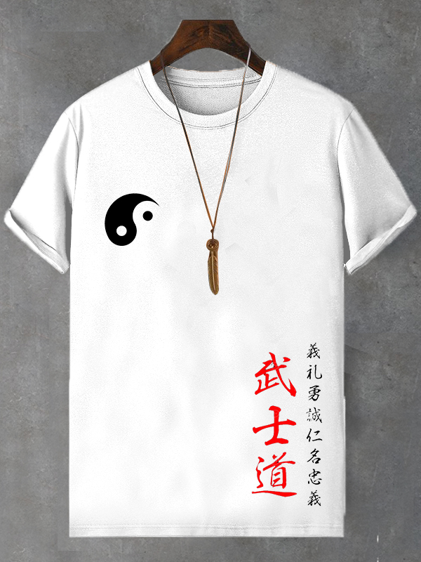 Men's Japanese Taiji Bushido Art Print Cotton Casual T-Shirt