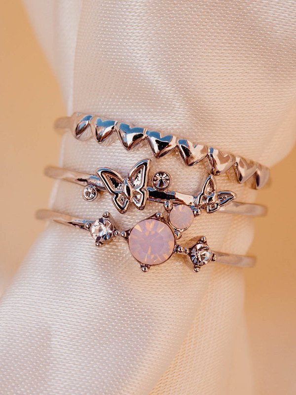 3Pcs Vintage Butterfly Pattern Diamond Ring Set Everyday Commuter Party Match