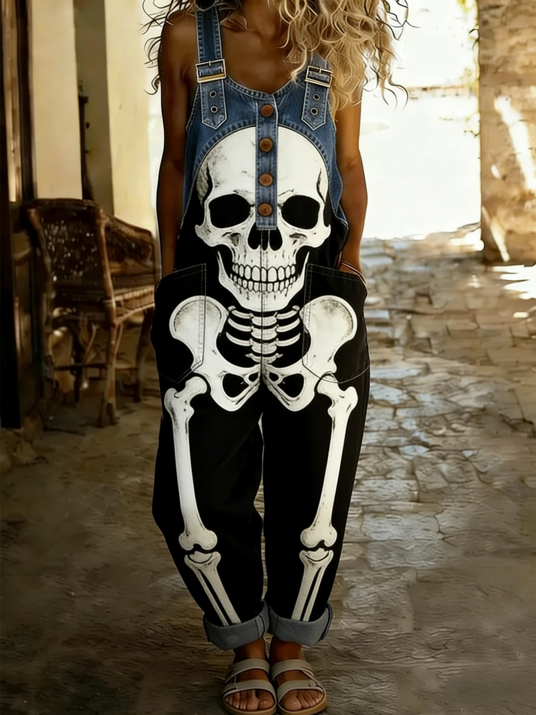 Women's Skull Art Casual Jumpsuit