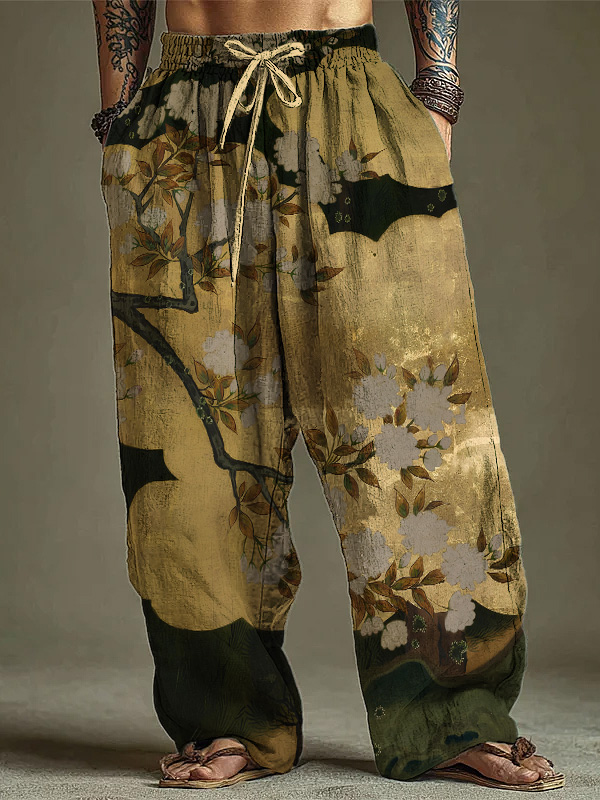 Men's Retro Flowers In Bloom Art Printed Casual Pants