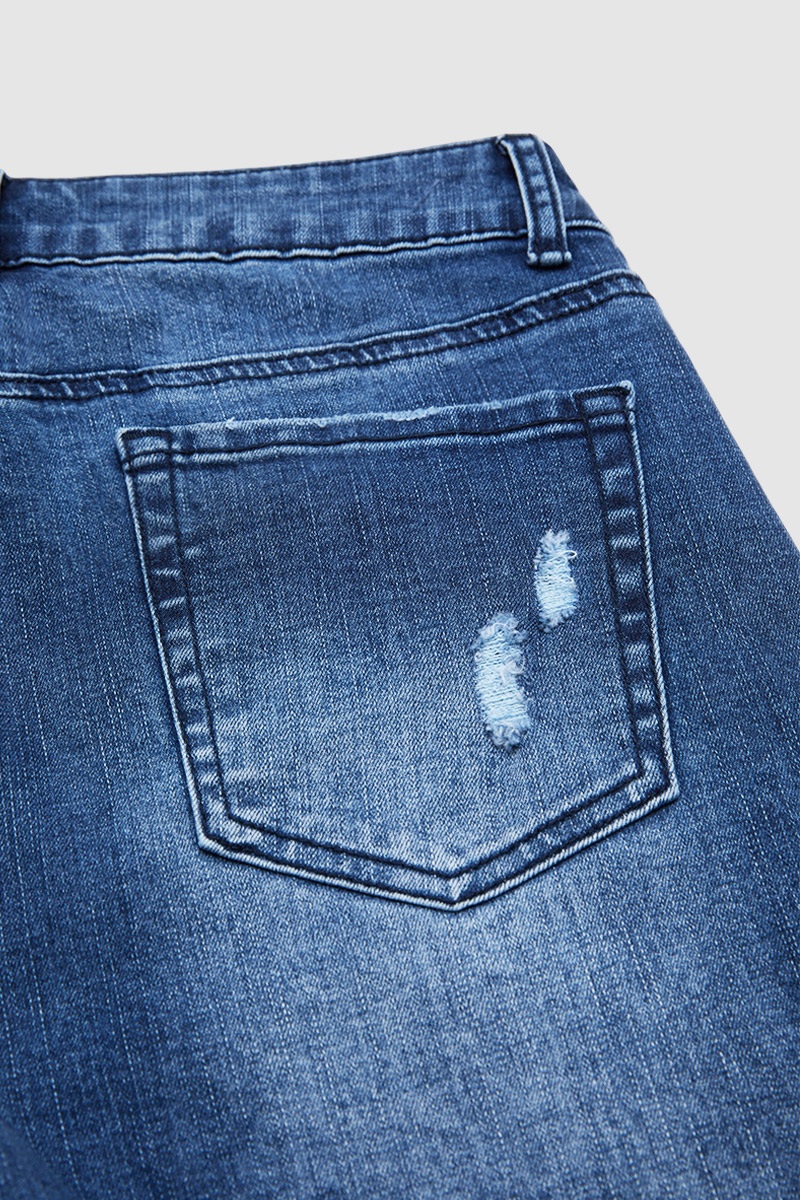American Flag Patched Ripped Raw Hem Mid Rise Denim Bermuda Shorts
