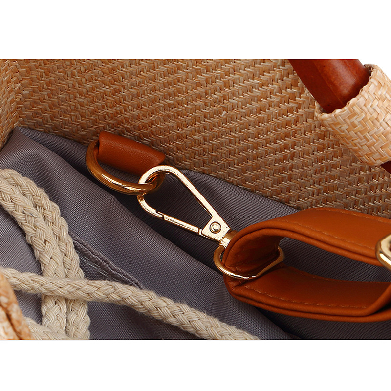 Wooden Handle Handbag Straw Shoulder Bag for Women