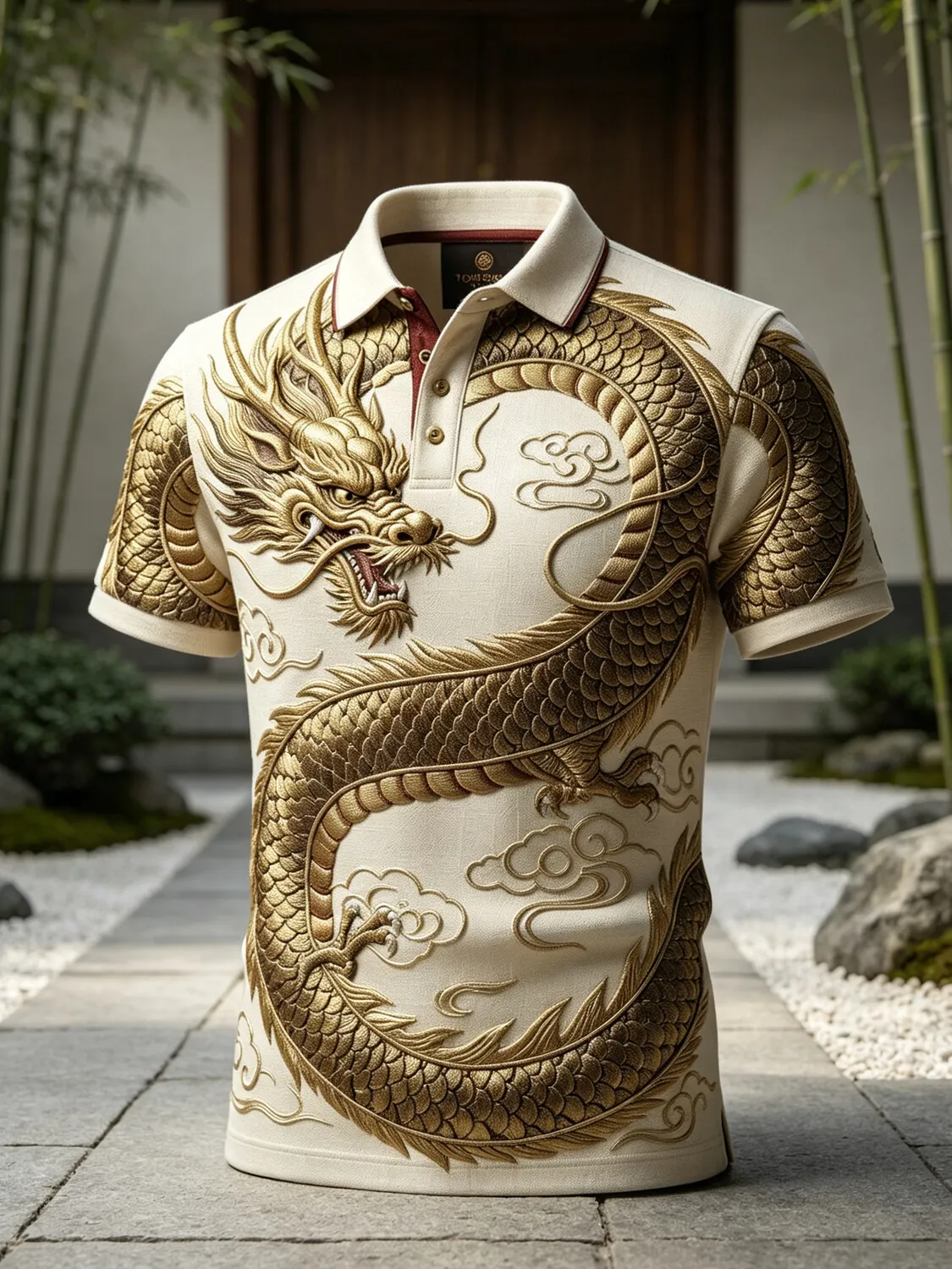 Men's Oriental 3D Dragon Print Polo Shirt