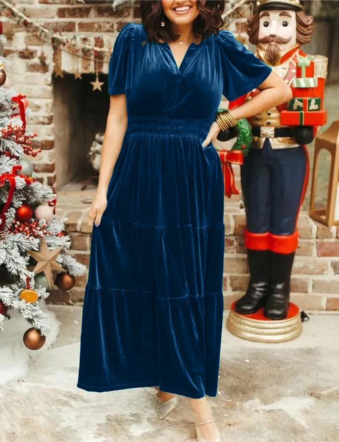 Hot Sale Women's Velvet Tiered Maxi Dress (Buy 2 Free Shipping)