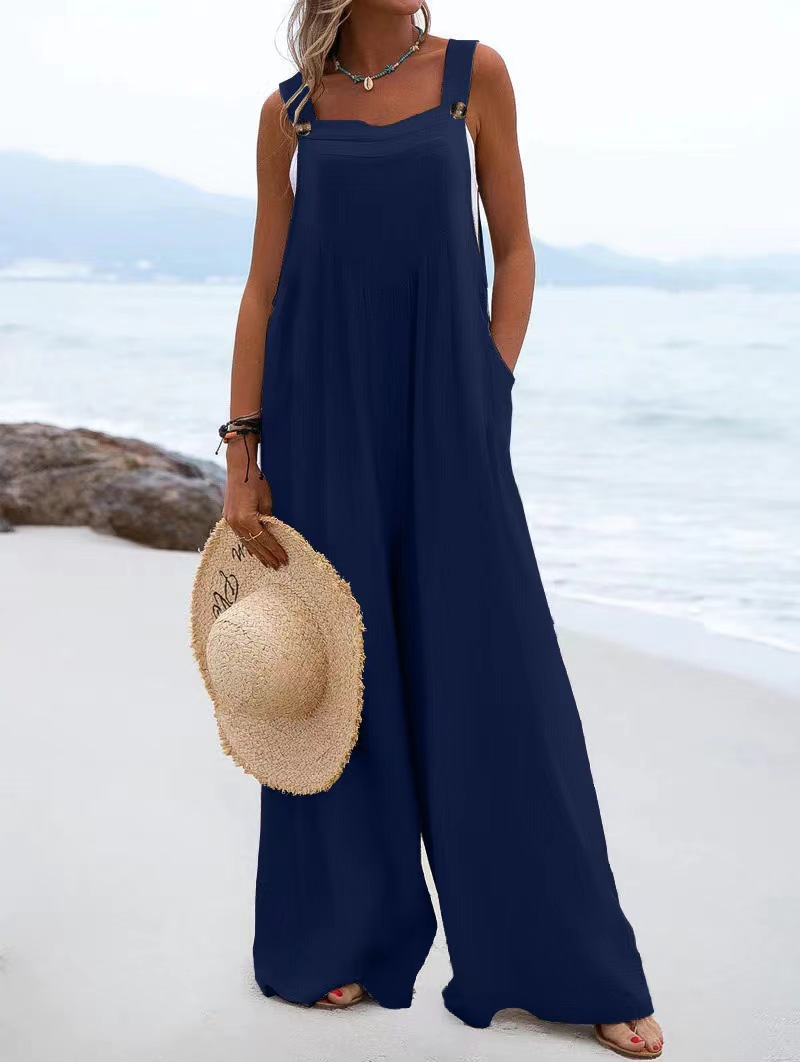 Women'S Multicolor Fashion Button Solid Color Wide Leg Jumpsuit