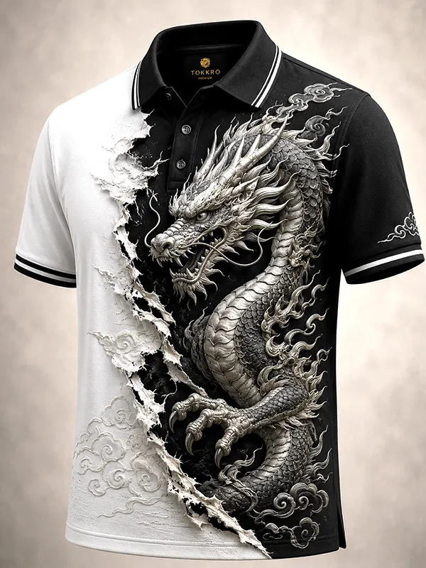 Men's Dragons And Auspicious Clouds In The Sky Japanese Art Print Polo Shirt