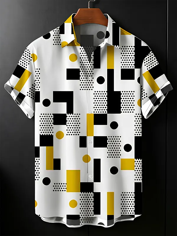 Men's Polka Dot Geometric Print Short Sleeve Shirt