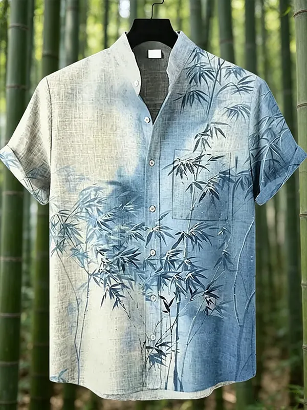 Men's Gradient Bamboo Pattern Art Print Casual Shirt