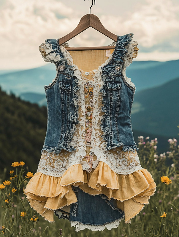 Summer denim patchwork embroidered patchwork top 5531