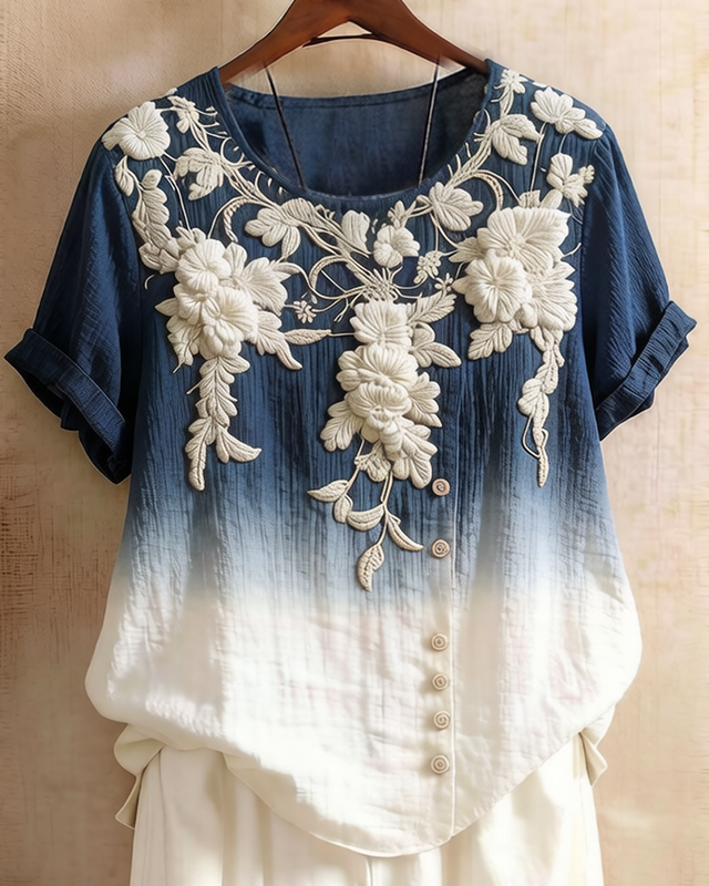 Women's Spring/Summer Fashion Floral Embroidered Top 9316