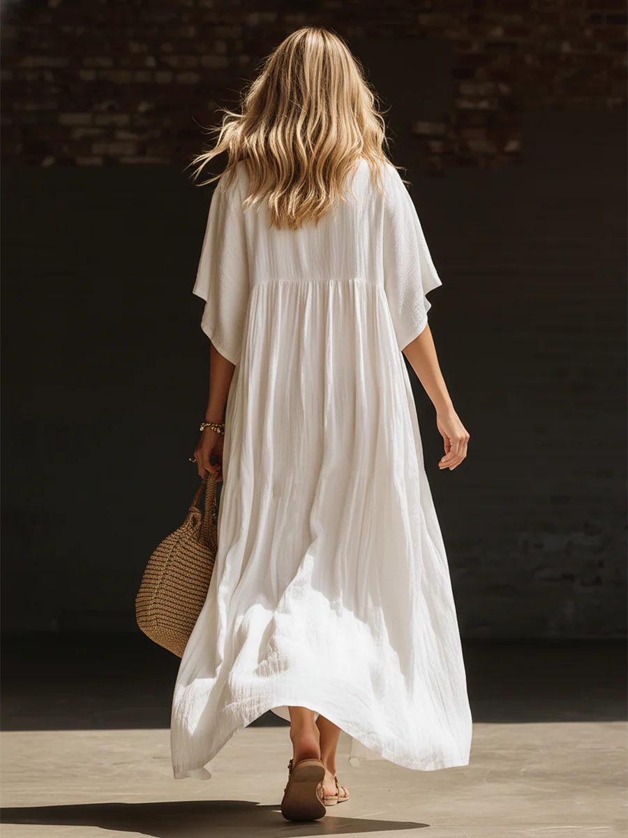 🌿New Linen🔥Cozy Vacation V-neck Loose Linen Cotton Maxi Dress