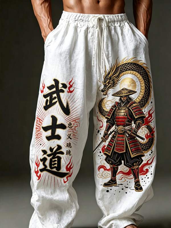 Men's Armor Samurai and Gold Dragon Bushido Print Casual Pants