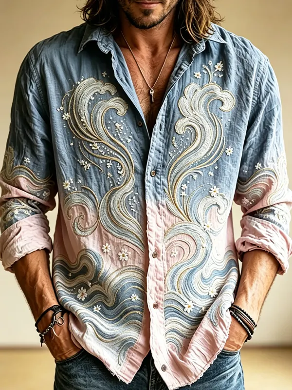 Men's Japanese Art Of Wabi-Bi Print Long Sleeve Shirt