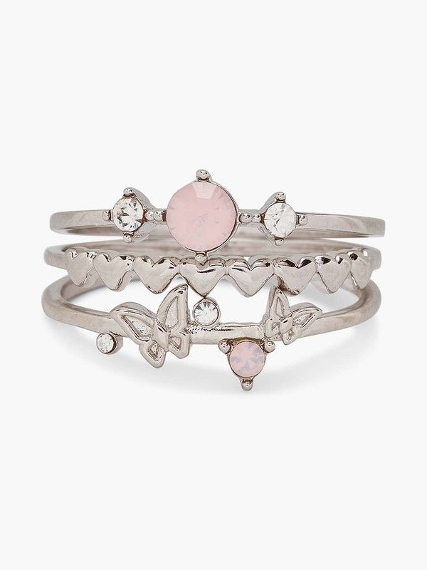 3Pcs Vintage Butterfly Pattern Diamond Ring Set Everyday Commuter Party Match