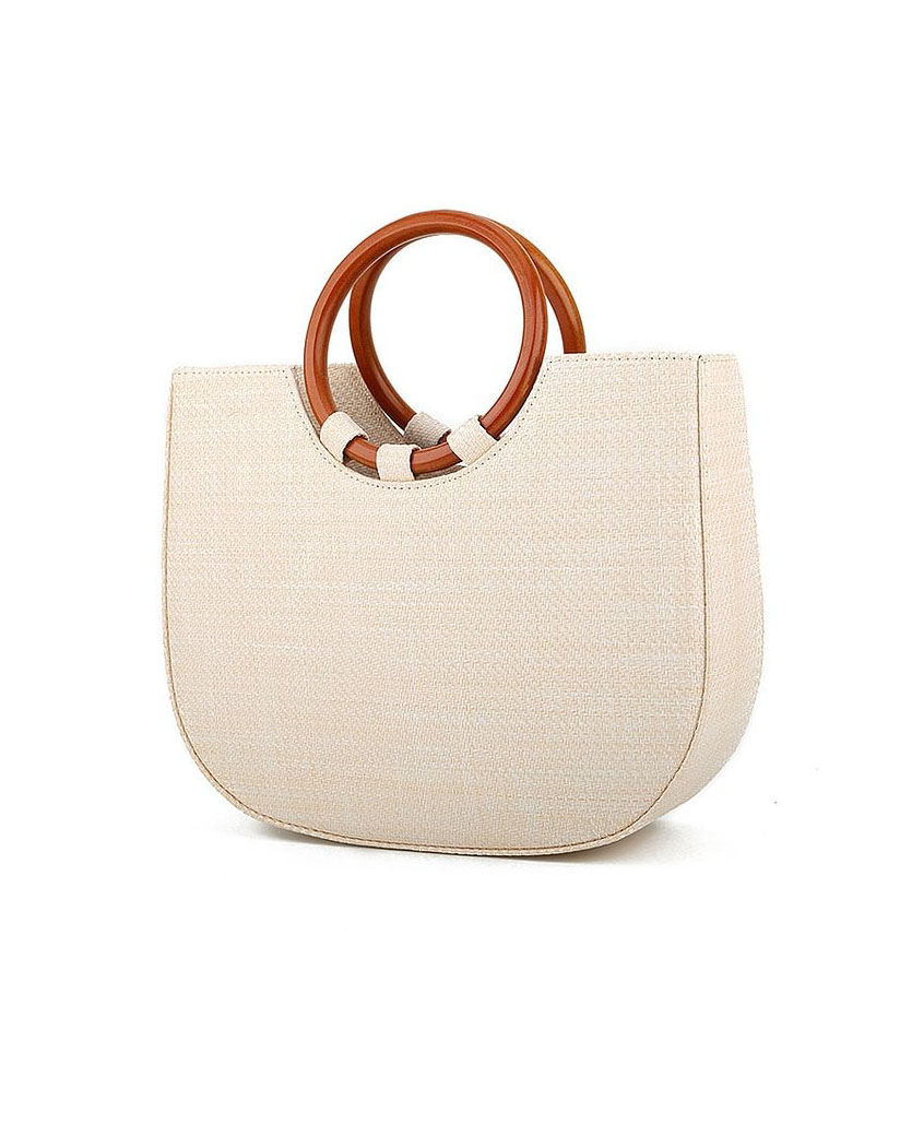 Wooden Handle Handbag Straw Shoulder Bag for Women