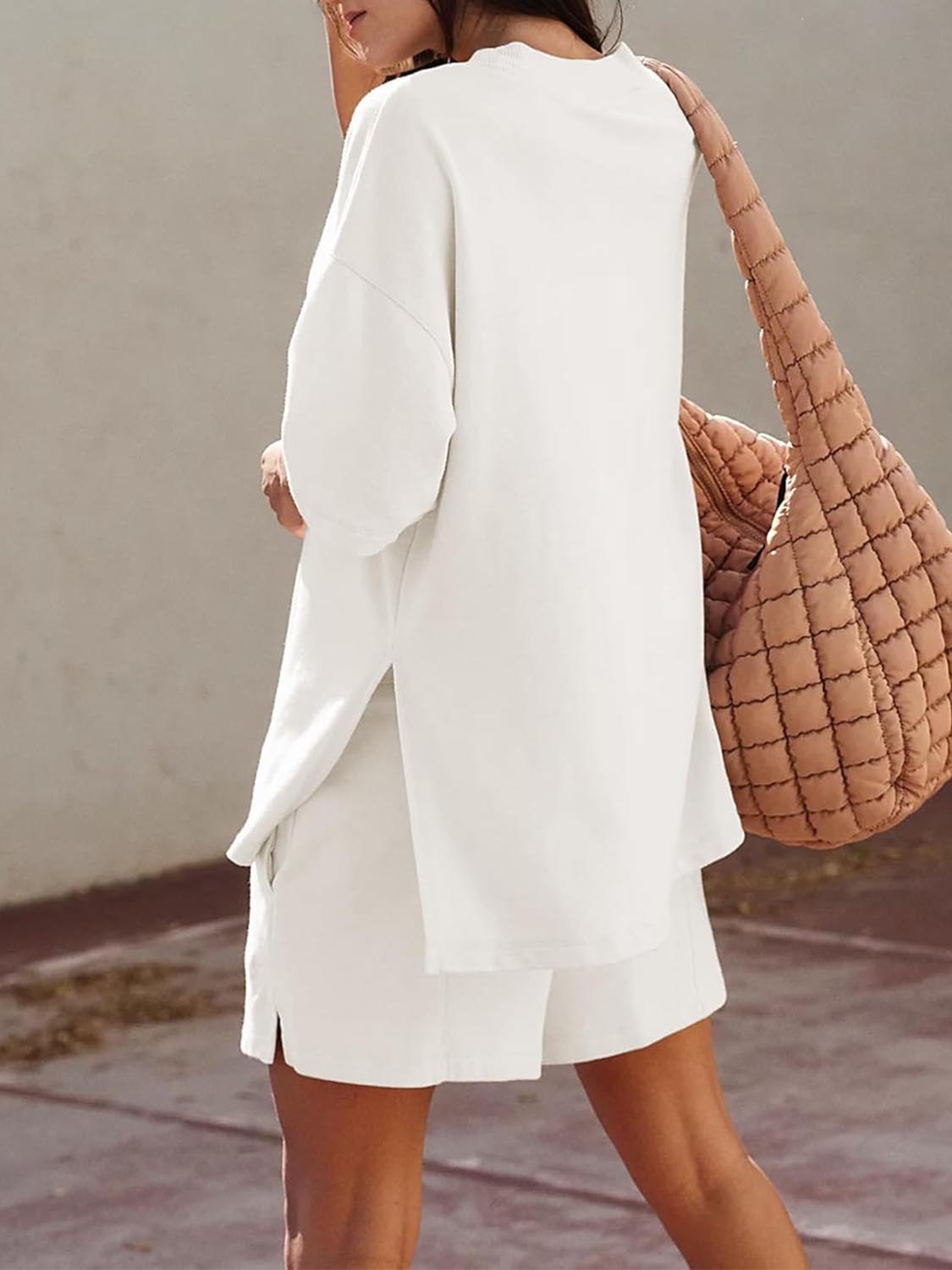 Women's Casual Matching Set with Slit Top and Shorts