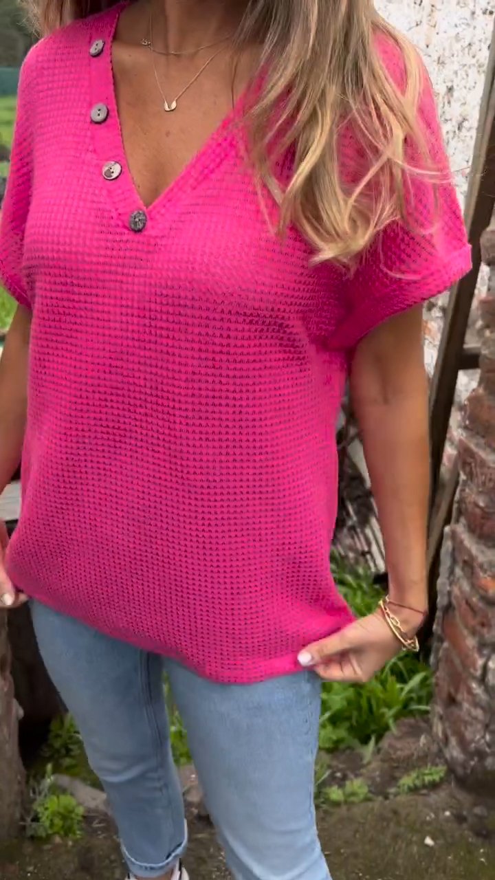 Knitted V-Neck Button Top