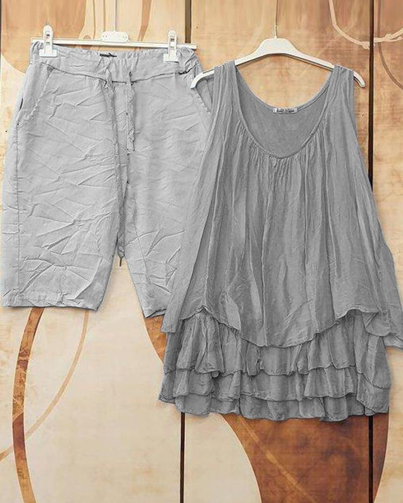 Summer Solid Color Casual Style Sleeveless Suit