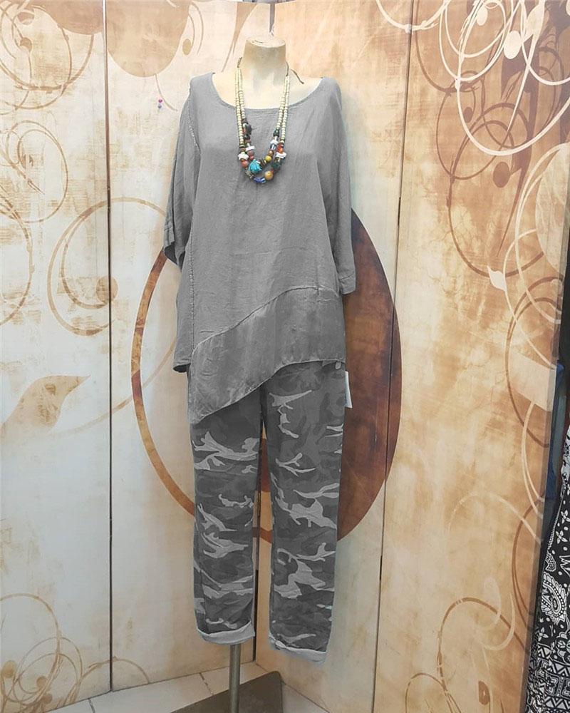 Ladies Round Neck Causal Two Piece Suit