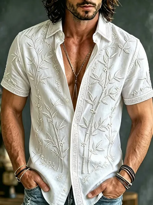Men's Japanese Bamboo Art Print Casual Shirt