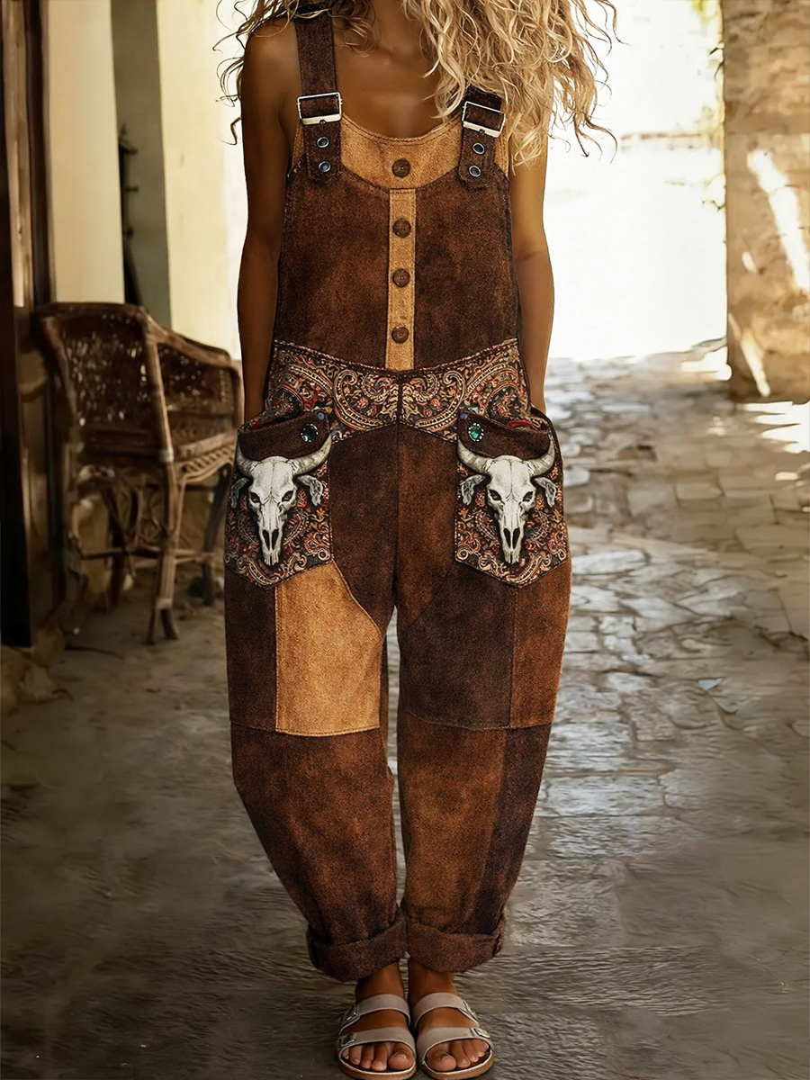 Women's Boho Color Art Print Retro Jumpsuit