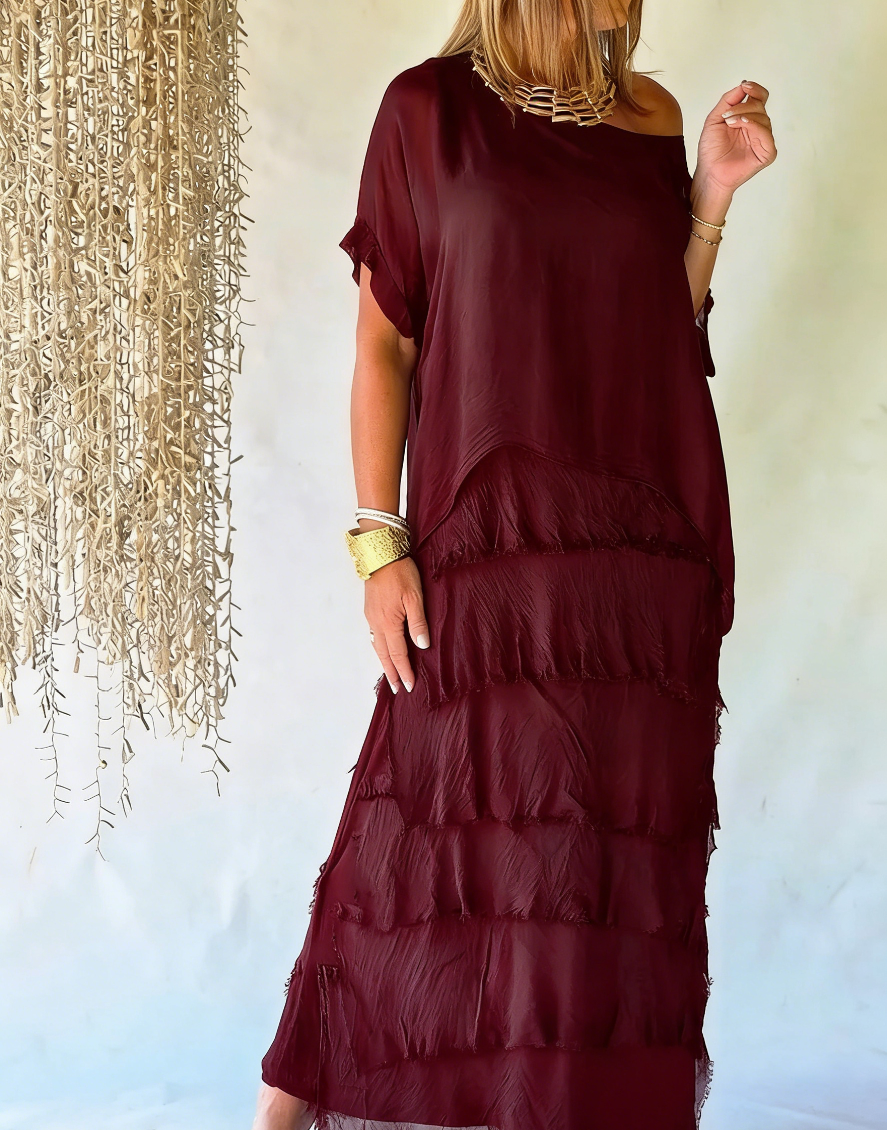 Luxe Black Ruffle Layered Silk Two-Piece