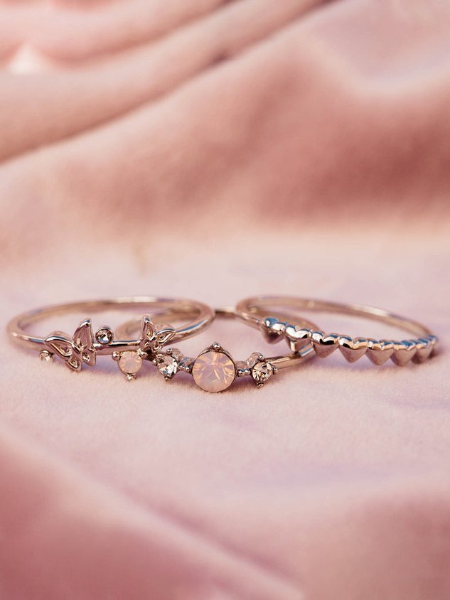 3Pcs Vintage Butterfly Pattern Diamond Ring Set Everyday Commuter Party Match