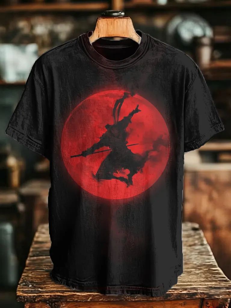Men's Moon Monkey King Silhouette Print T-Shirt