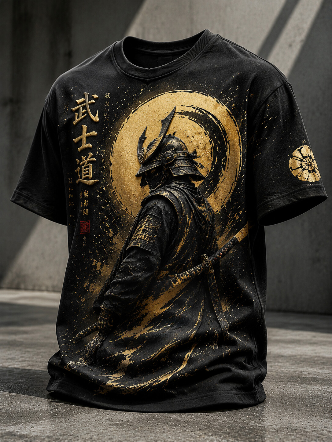 Men's Samurai Silhouette with Katana Japanese Bushido Print Casual T-Shirt
