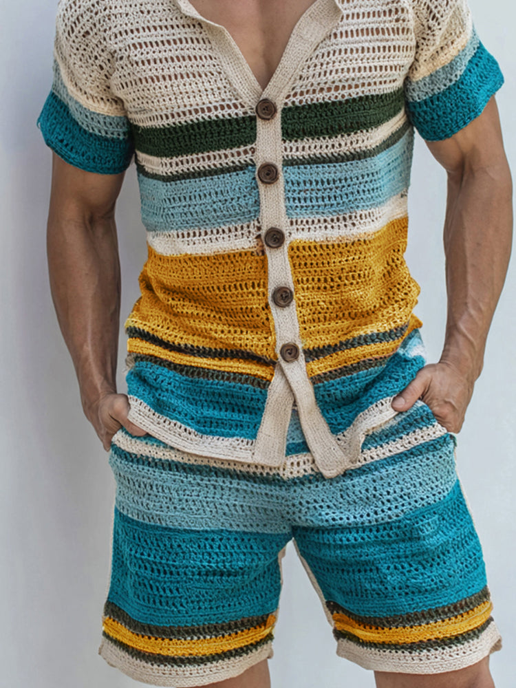 Resort Style Stripe Knit Casual Set