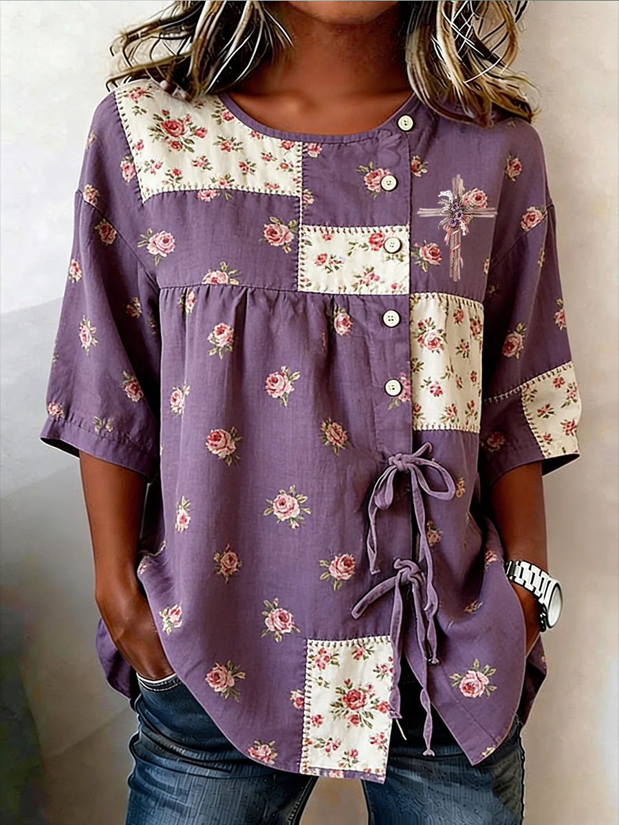 Ladies' Casual Floral Patchwork Cardigan