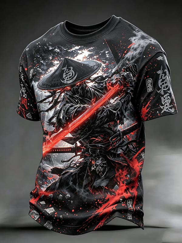 Men'S Japanese Samurai Assassin Cyber Art Print T-Shirt