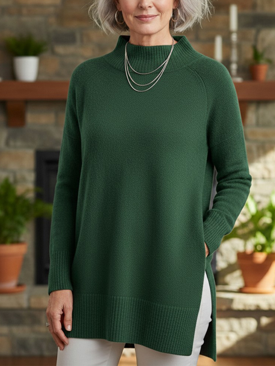 New Arrivals🔥 Women's Soft Mock Neck Tunic Sweater - Long Sleeve Ribbed Knit Pullover Tops with Side Slits (Loose Fit S-5XL)