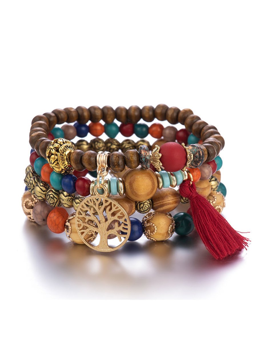 Boho Multi-layered Wooden Beaded Bracelet