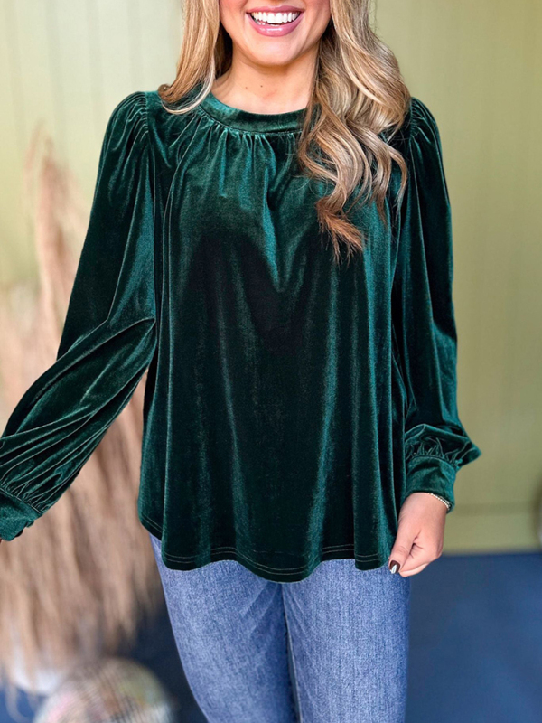Burgundy Velvet Long Peasant Sleeve Top
