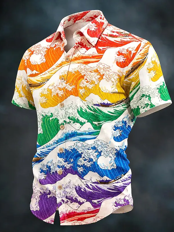 Men's Rainbow Waves Art Print Shirt