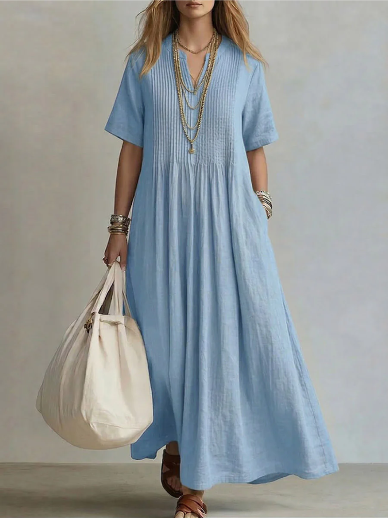 Women's Lightweight Pleated Cotton-linen Dress