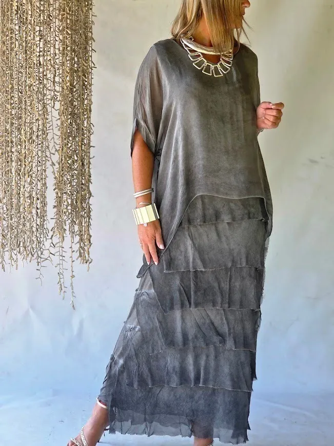 Luxe Black Ruffle Layered Silk Two-Piece
