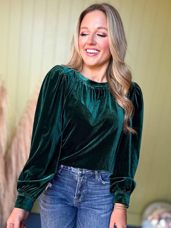 Burgundy Velvet Long Peasant Sleeve Top
