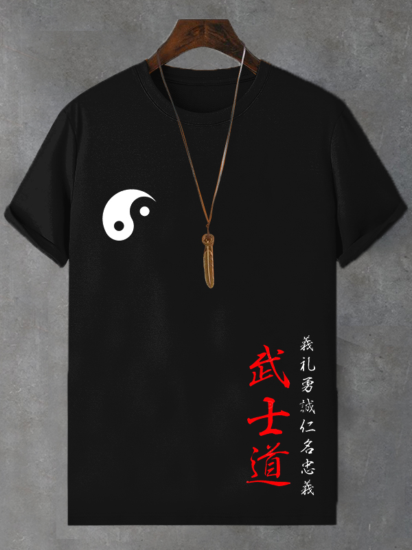 Men's Japanese Taiji Bushido Art Print Cotton Casual T-Shirt