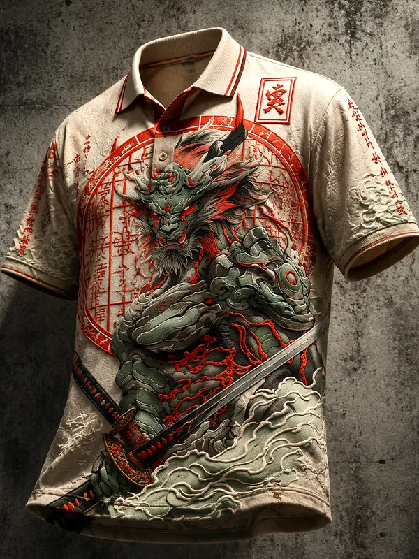Men's Evil Red Pattern Print Short Sleeve Polo Shirt