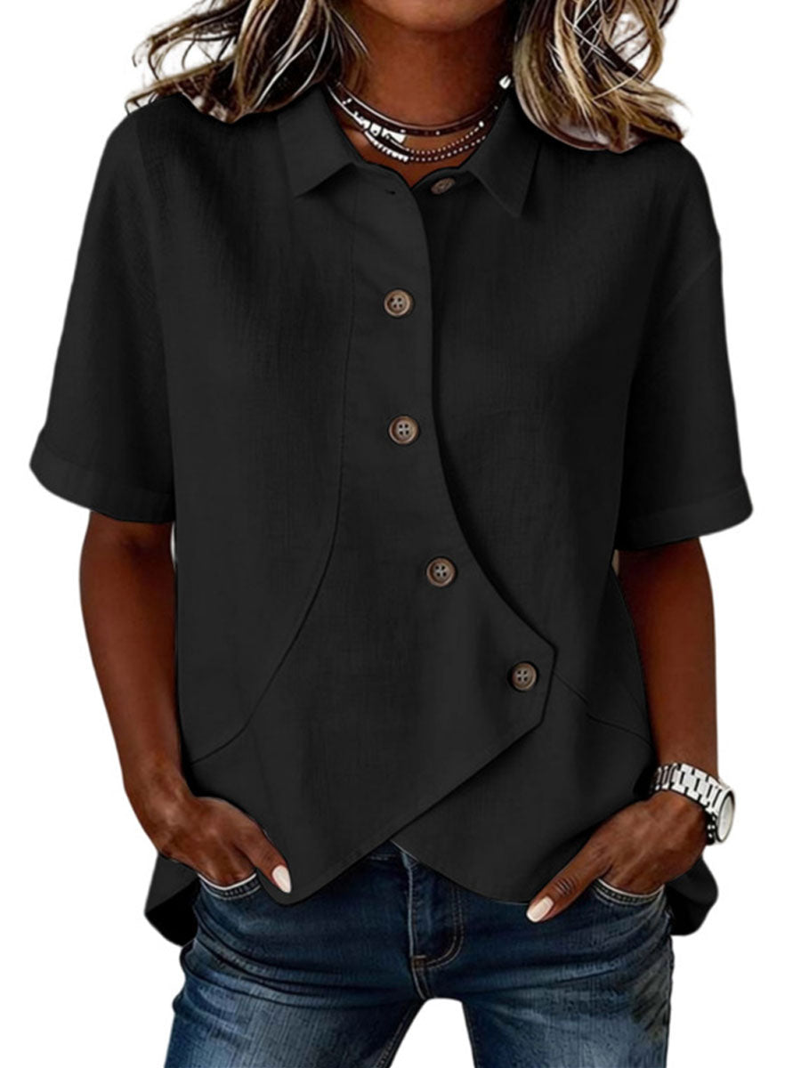 Women's Casual Solid-Color Asymmetrical Shirt