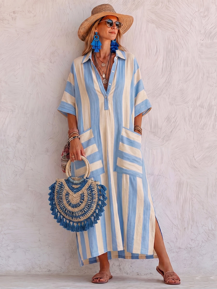 Cozy Classic Striped Cotton-linen Dress
